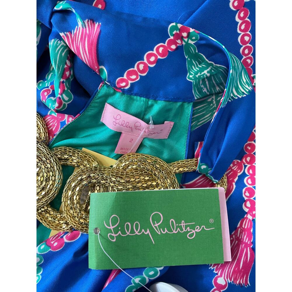 Lilly Pulitzer Elsa Silk Halter Dress Tassels Print Size 2 - Picture 5 of 8